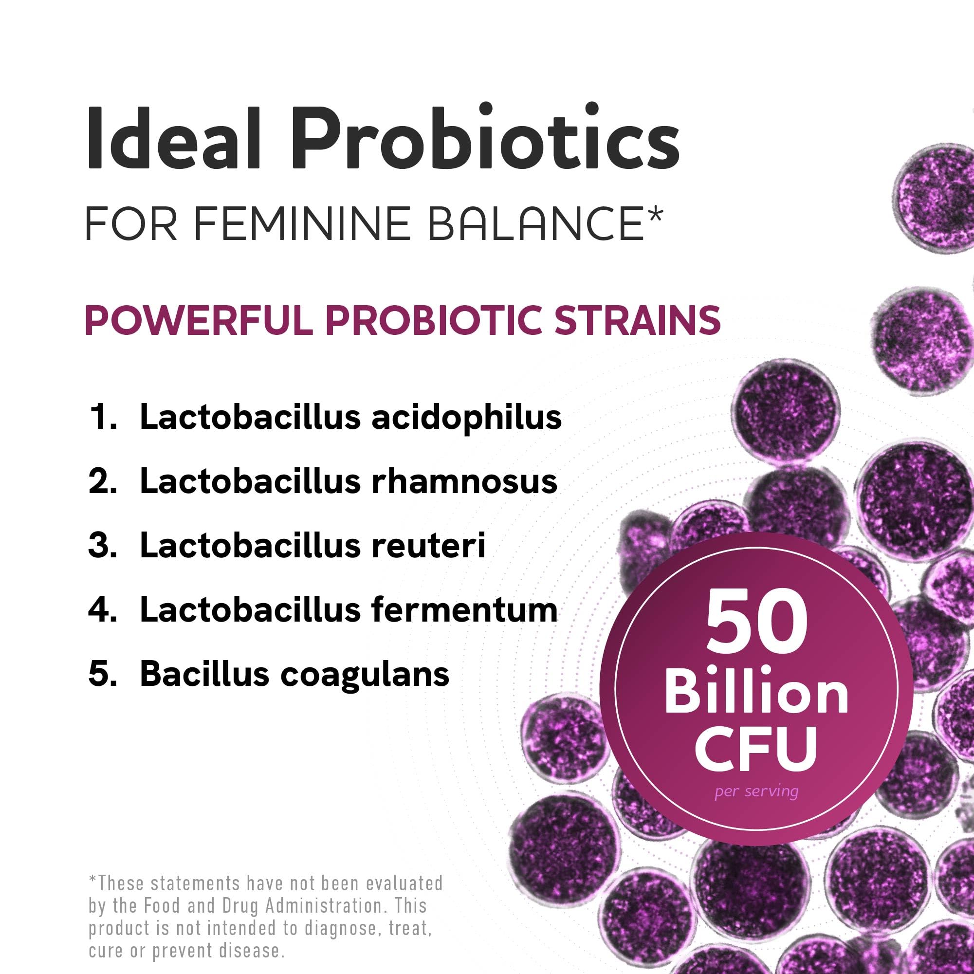 Vaginal Probiotics, 50 Billion CFU, Vaginal Health & pH Balance for Women | Healthy Odor & Yeast Balance, Womens Probiotics and Prebiotics with Cranberry Extract, Gluten-Free and Vegan, 30 Capsules