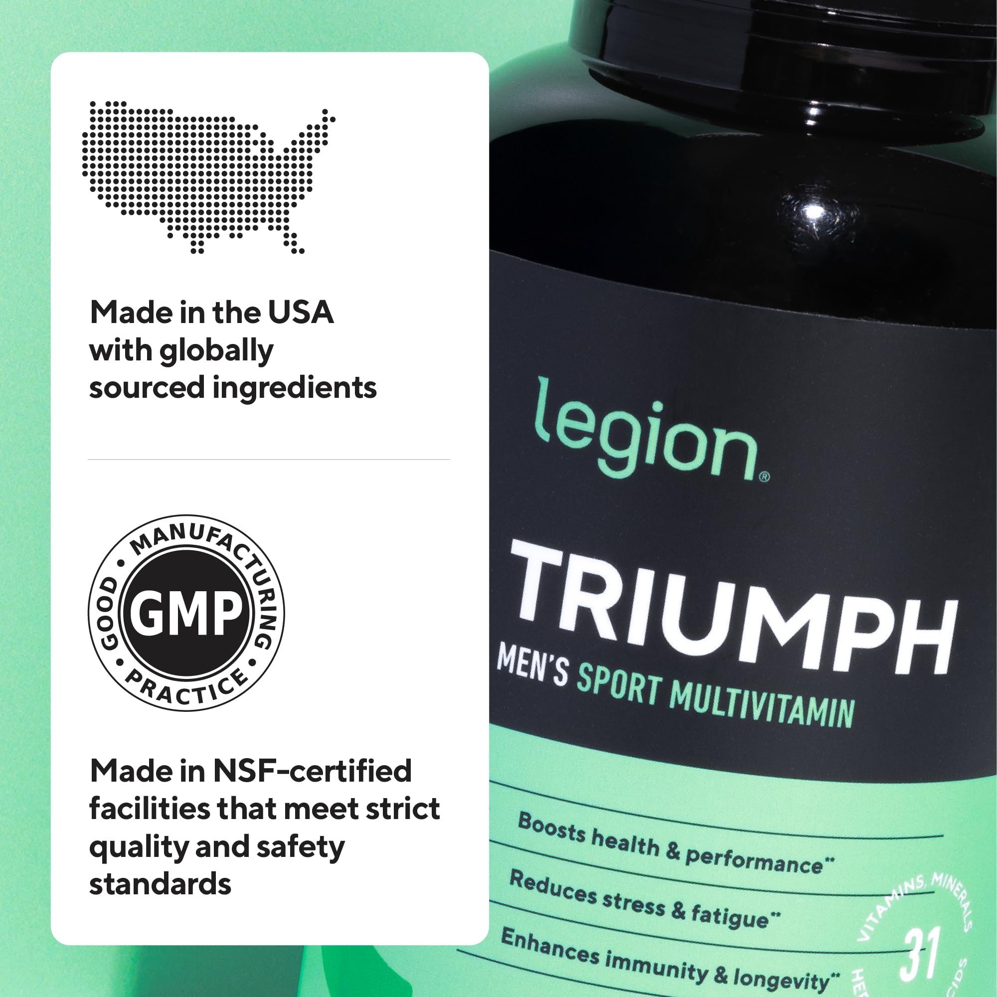 LEGION Triumph Men's Sport Vitamin - Complete Multivitamin for Men - Daily Vitamins for Men to Boost Health and Performance - Men's Multivitamin with 21 Vitamins & Minerals - 30 Servings