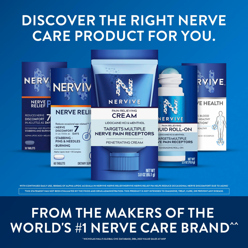 Nervive Nerve Relief, Occasional Nerve Discomfort II, Nerve Relief, Starts Working in 7 Days, Stabbing, Burning, Alpha Lipoic Acid, B Vitamins, Turmeric, Ginger, Supplement, 60 Tablets