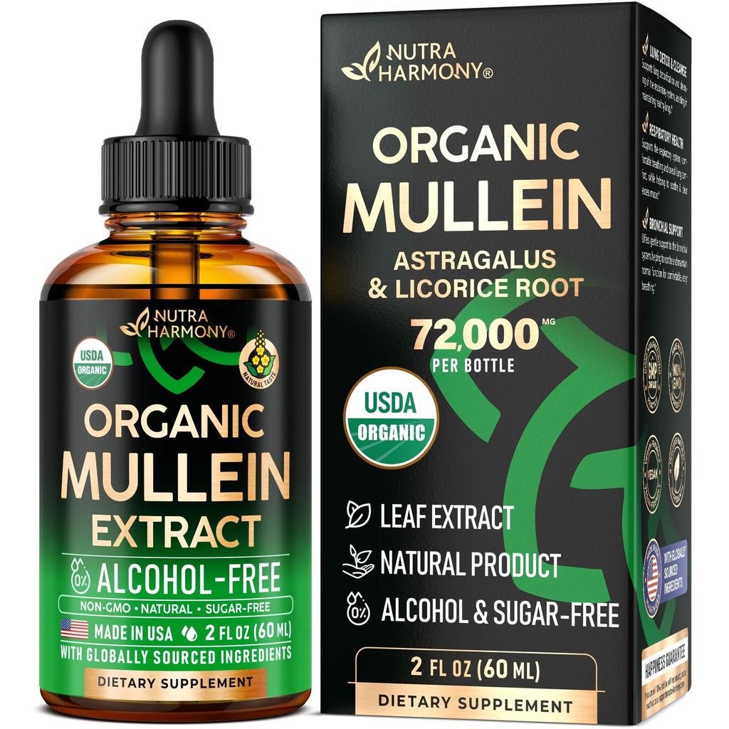 Mullein Drops for Lungs - USDA Organic Mullein Leaf Extract Liquid - 2 oz | Respiratory Health Support for Women & Men - Lung & Bronchial Cleanse for Smokers - As Tincture, Tea, Pills