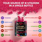 Vitamin B-Complex Gummies for Women & Men - Full B Complex & B12 - 60 Gummy | Vitamin B12, B1, B2, B3, B5, B6, B7 & B9 with Vitamin C & Choline - Energy, Brain & Mood - Natural Berry Flavor, Vegan