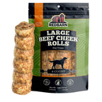Redbarn Large Beef Cheek Rolls, Chicken & Carrot Flavor Dog Chew, 4 Pack