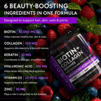 Biotin Gummies 10000mcg for Hair Growth Support - Sugar Free Multi Collagen with Keratin, Silica & Hyaluronic Acid - Pectin Based, Soft Chew Hair Skin and Nails Vitamins - 120 Count
