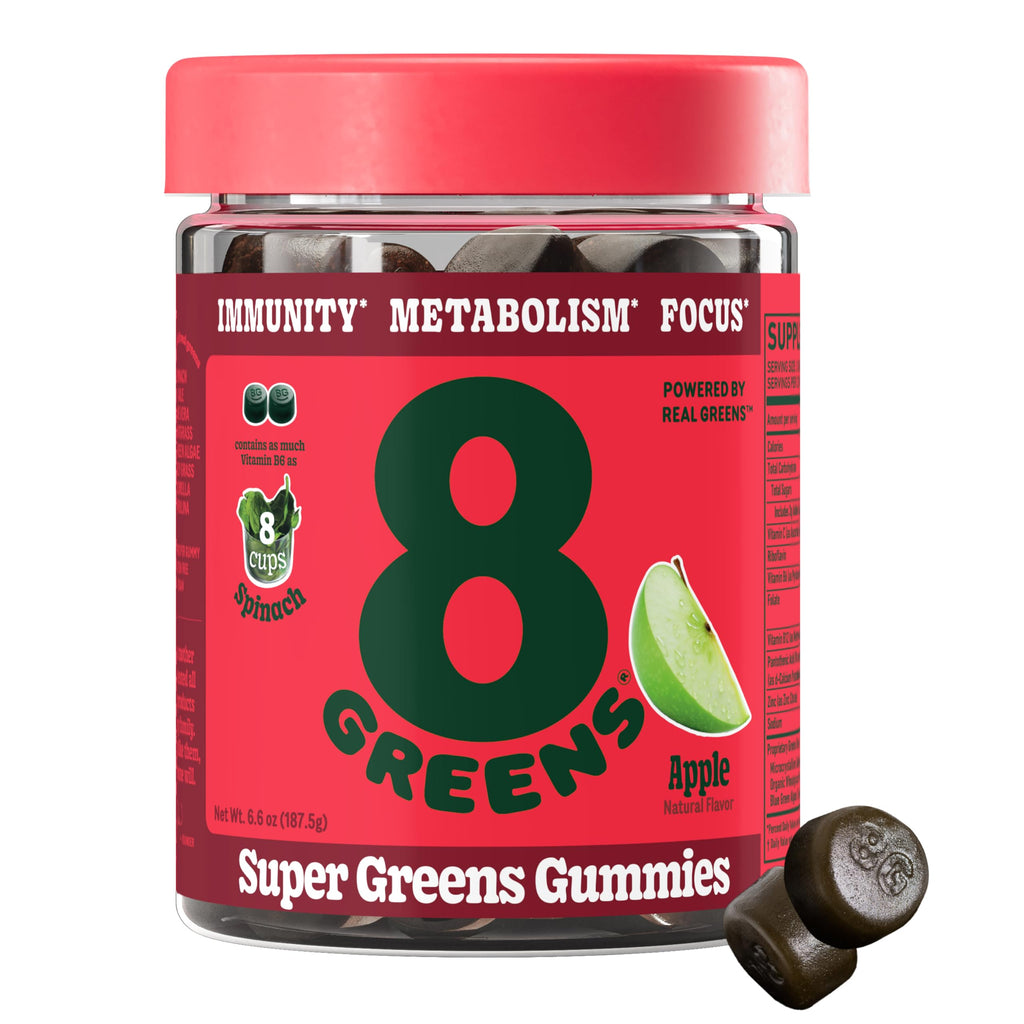 8Greens Daily Greens Gummies, Peach, 100 Count | Spinach, Wheatgrass, Blue Green Algae, Spirulina, Aloe Vera, Chlorella, and Barley Grass; For Metabolism, Immunity & Focus