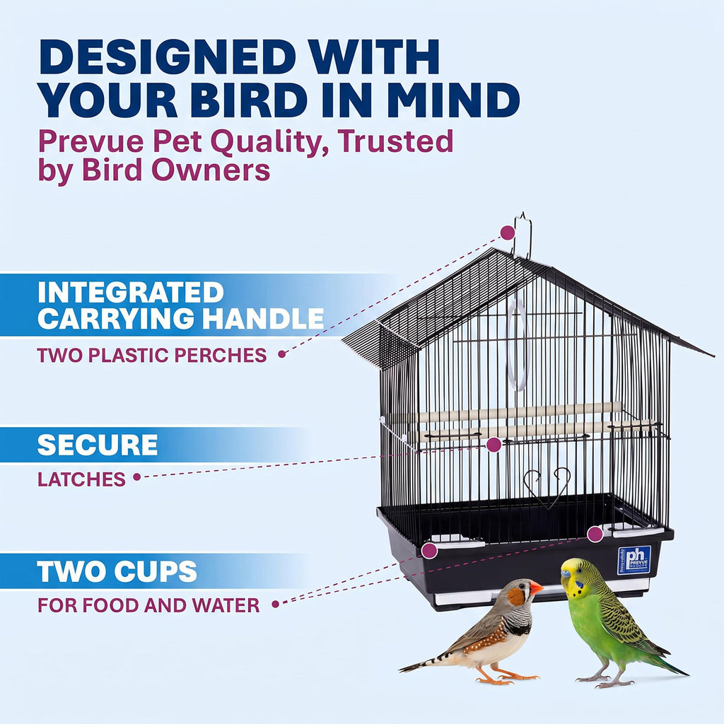 Prevue Pet Parakeet Manor Bird Cage with Handle Easy Storage - Black