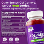 Sambucus Elderberry Gummies + Vitamin C + Zinc for Kids & Adults, X3 Immune Support, Natural Flavors + Ingredients, Vegan, Non-GMO, Made in USA (60)
