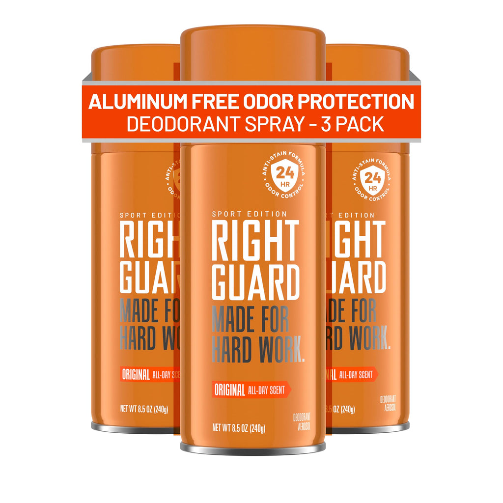 Right Guard Sport Original Scent Deodorant Spray - Aluminum Free Spray Deodorant for Men, 24-Hour Odor Protection, Anti-Stain, & Long-Lasting, 8.5 oz (2 Pack)