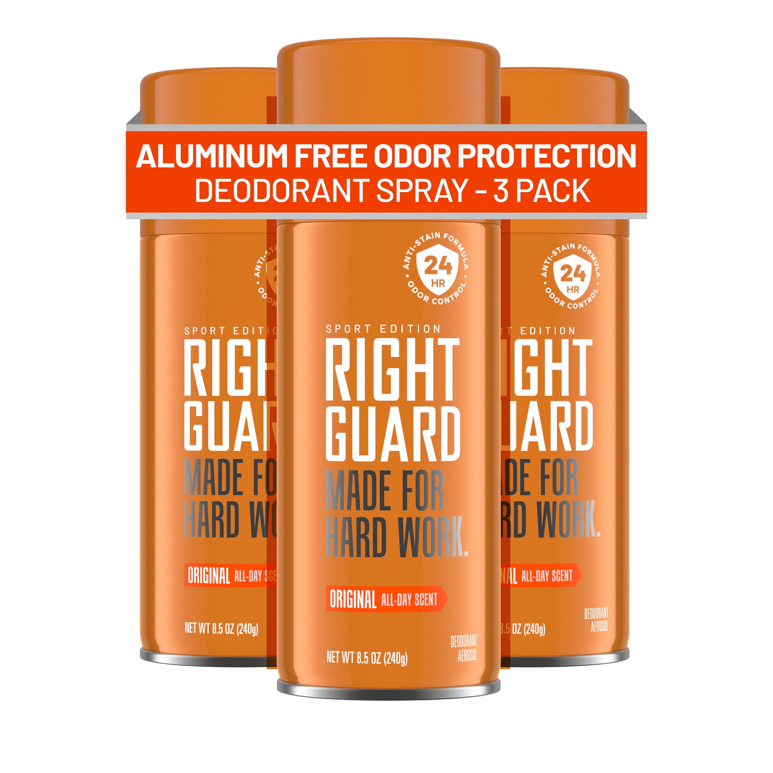 Right Guard Sport Original Scent Deodorant Spray - Aluminum Free Spray Deodorant for Men, 24-Hour Odor Protection, Anti-Stain, & Long-Lasting, 8.5 oz (2 Pack)