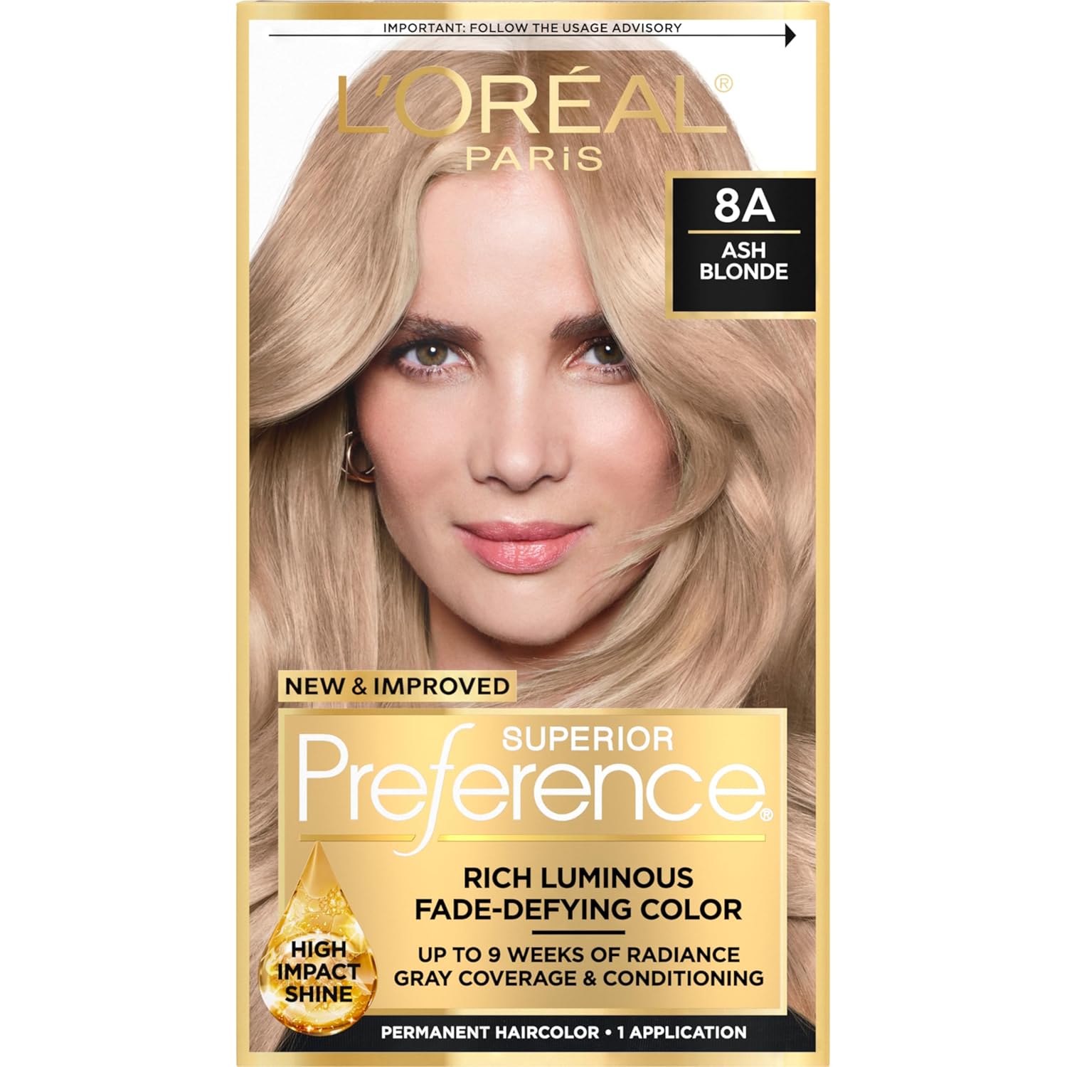Buy now L'Oreal Paris Superior Preference Luminous Fade-Defying Permanent Hair Color, Hair Dye For Up to 9 Weeks of Radiance, Light Ash Blonde 9A, 1 Hair Dye Kit 8A Ash Blonde 1 Count (Pack of 1) at indiglob india