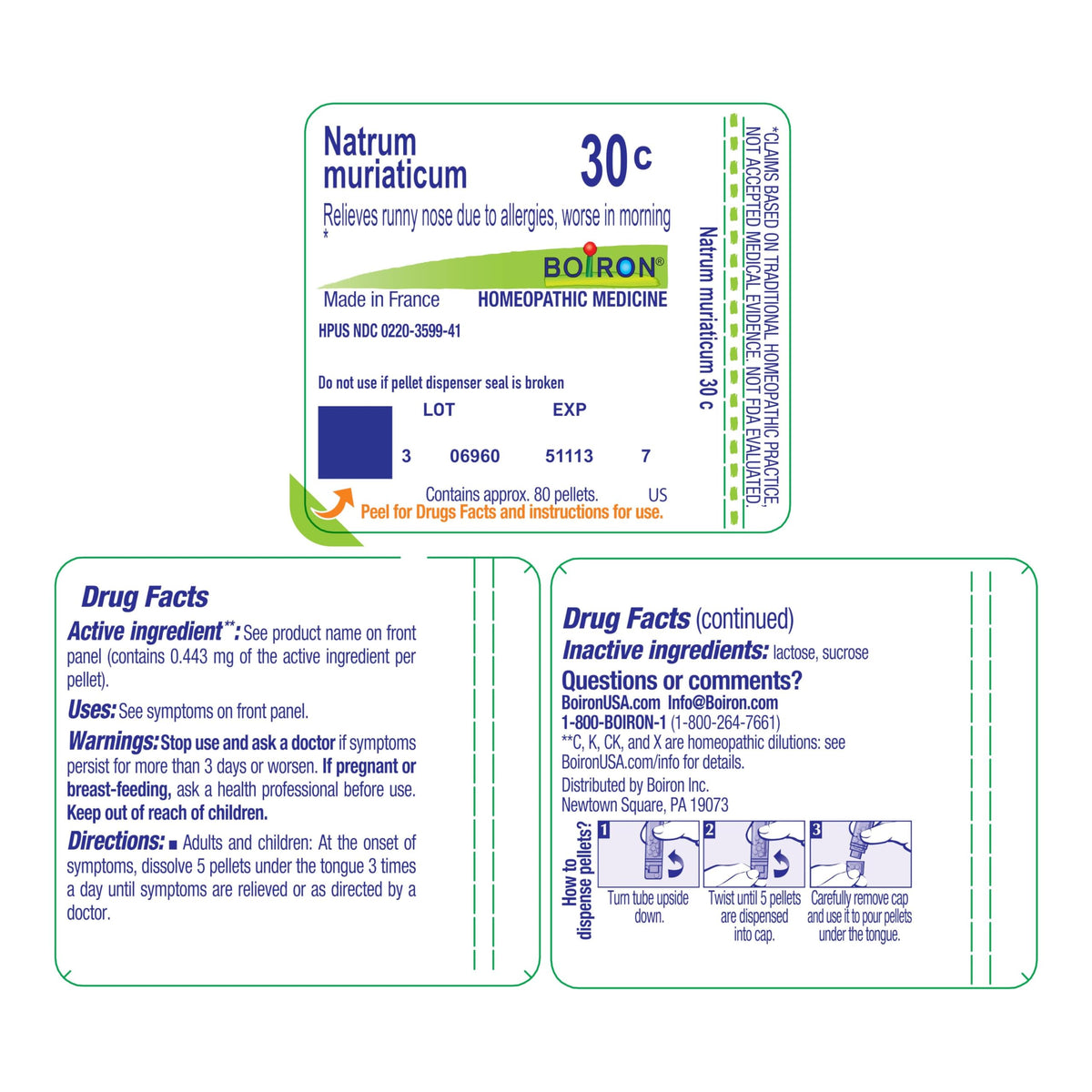 Boiron Natrum Muriaticum 30C Homeopathic Medicine for Runny Nose - 80 Pellets