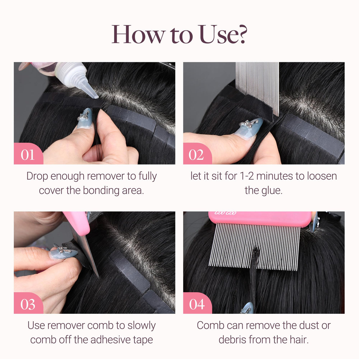 GOO GOO Tape Remover Comb, Professional Stainless Tape Remover Scraper Tool