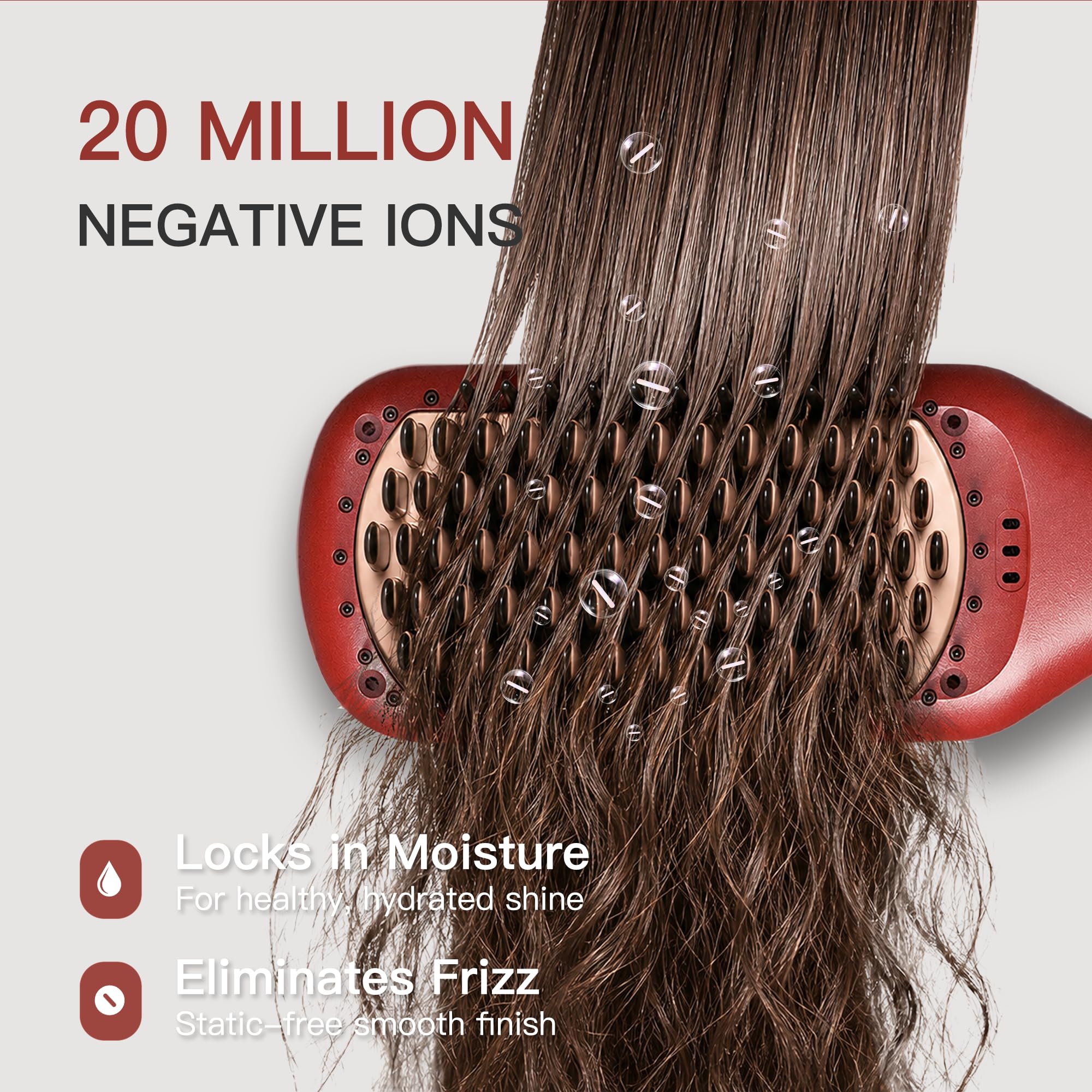 MEGAWISE Hair Straightener Brush Pro, Fast Heating Ceramic Ionic Brush for Smooth Frizz-Free Hair, Safe Anti-Scald Design, Dual Voltage Travel Use (Tomato Red)