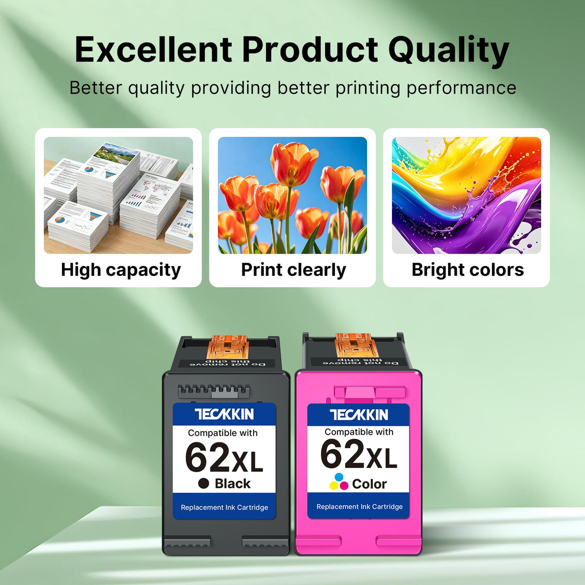62XL Ink Cartridges Black and Color Replacement for HP Ink 62 HP 62XL