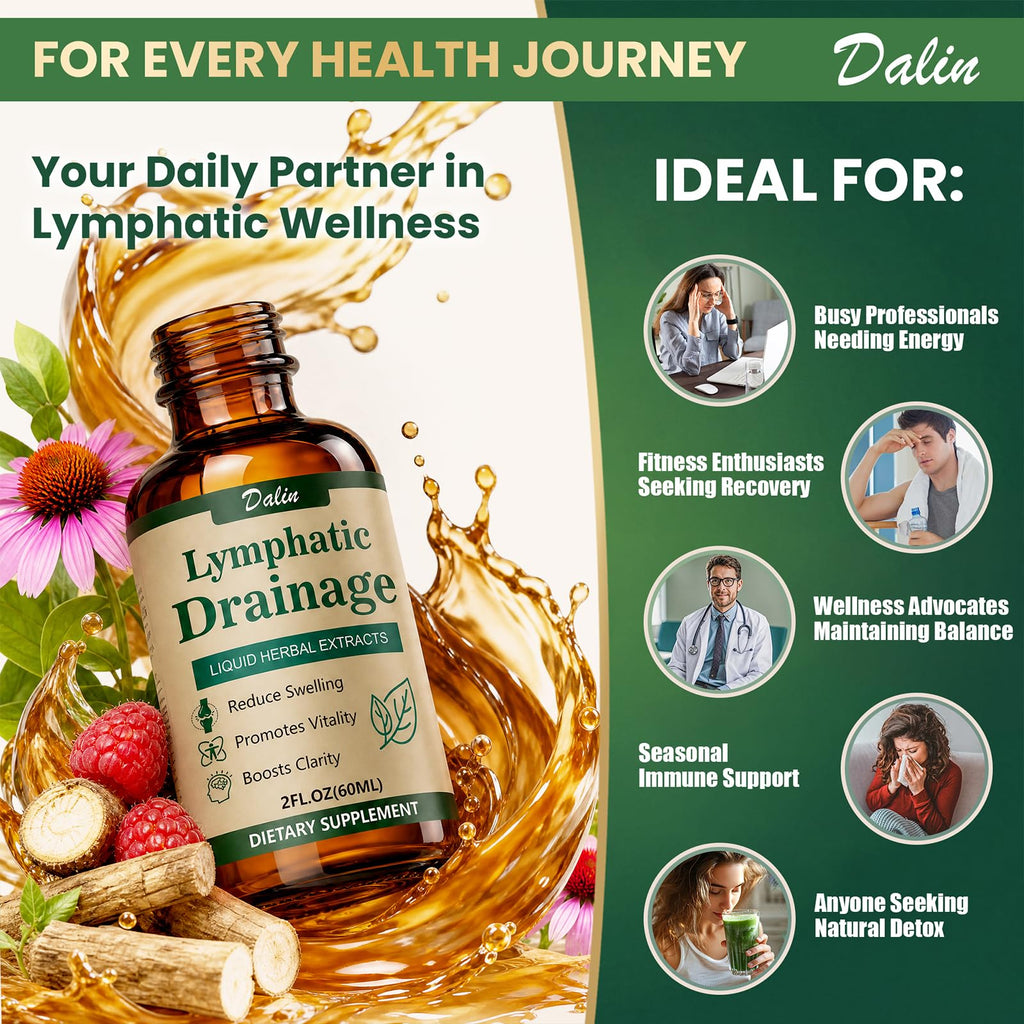 Dalin Liposomal Lymphatic Drainage Drops - 21 in 1 Organic Lymphatic Drainage Supplement with Burdock Root, Echinacea, Elderberry, Calendula - Supports Lymphatic Health - Liquid Form - 1pc - 2 fl oz