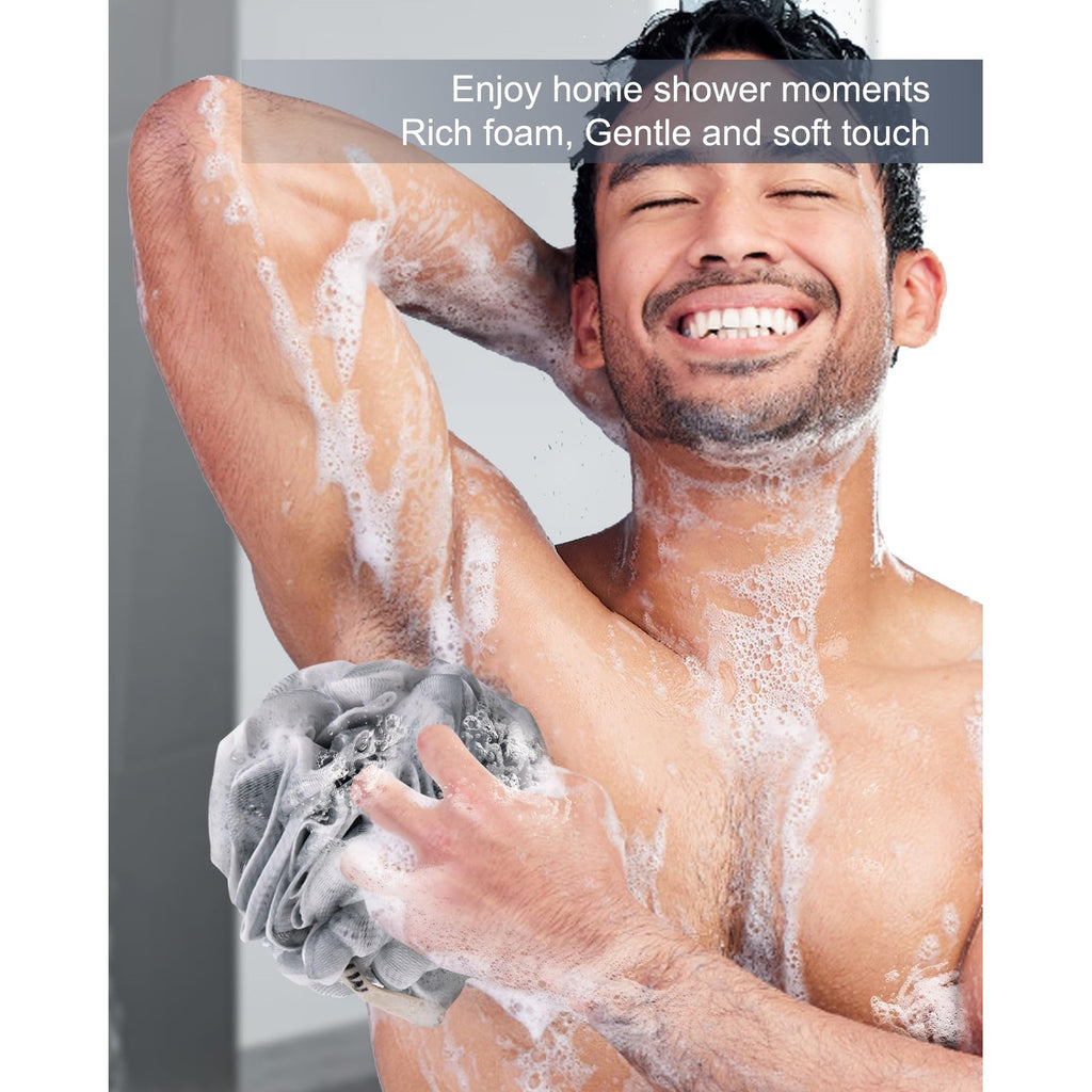 MTDLYICE Loofah Sponge, XXL Large Loofah 100g 4 Pack, Bath Sponge Soft Mesh Shower Loofah for Men, Body Scrub, Shower Pouf Bath Accessories, for Body Wash, Soap (Blue Gray)