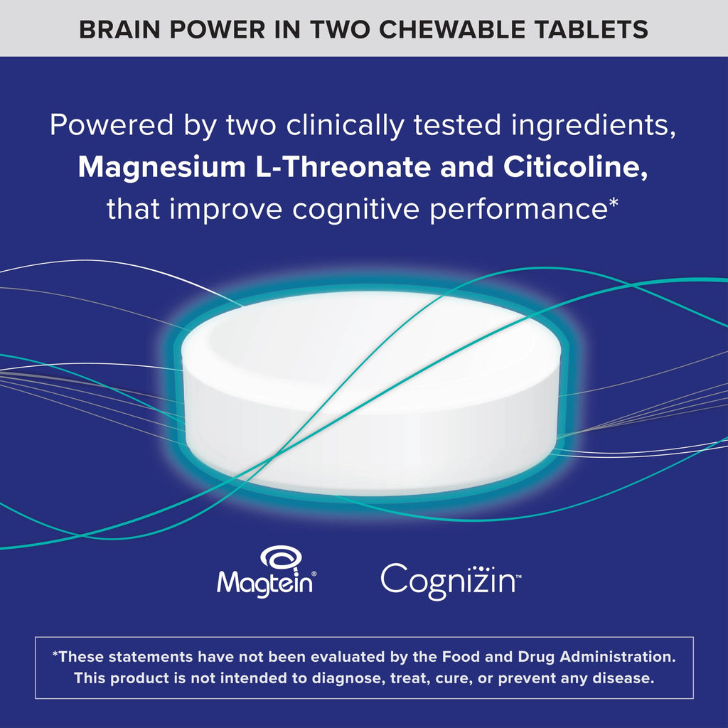 Qunol Brain Health Memory Plus Chewable w/Magtein, Cognizin & VIT B6, 60ct