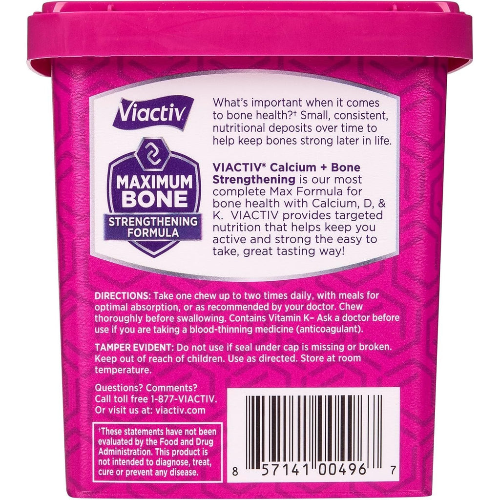 Viactiv Calcium + Vitamin D Supplement Soft Chews, 60 Count, Caramel | for Women & Men, Chewable Calcium for Bone Health Support, 650 mg per Serving, Vitamin D & K for High Absorption