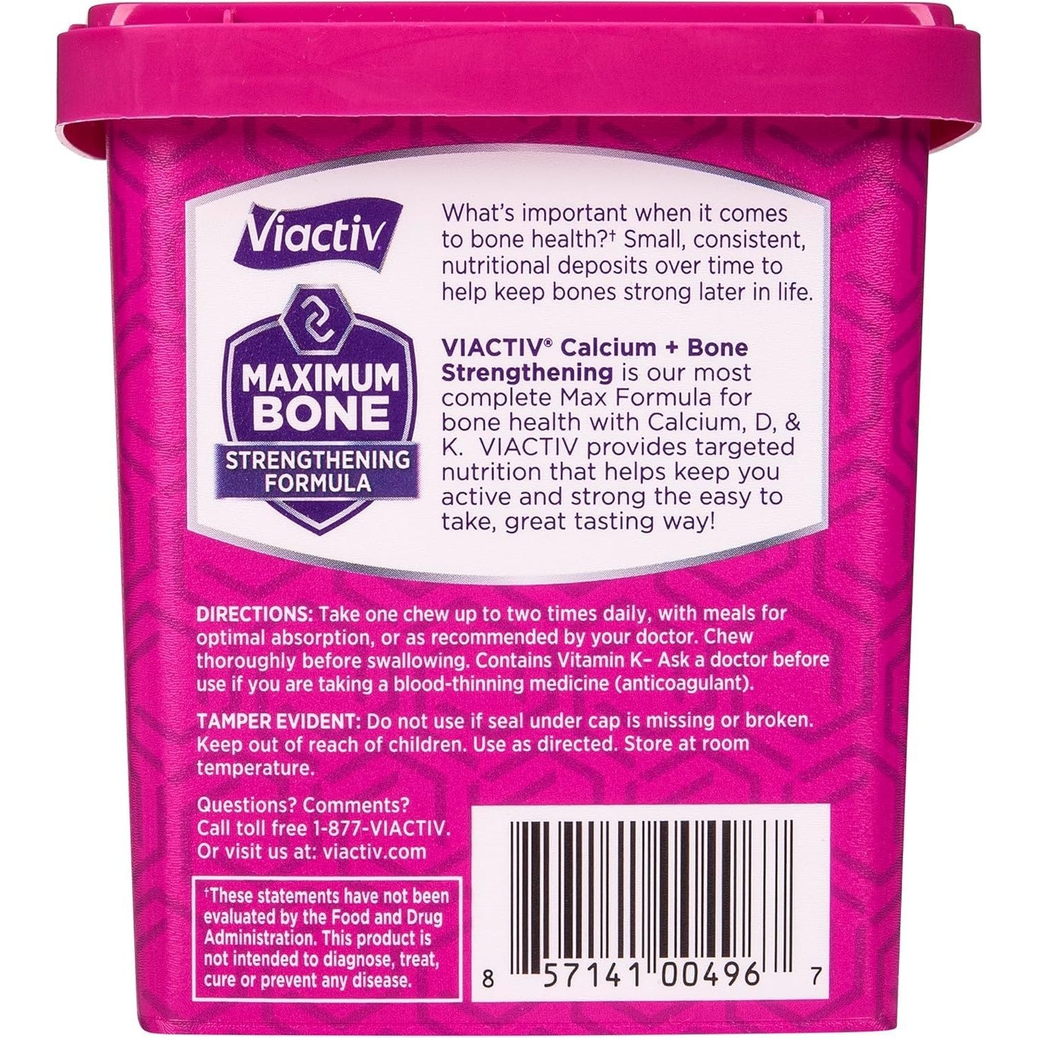 Viactiv Calcium + Vitamin D Supplement Soft Chews, 60 Count, Caramel | for Women & Men, Chewable Calcium for Bone Health Support, 650 mg per Serving, Vitamin D & K for High Absorption