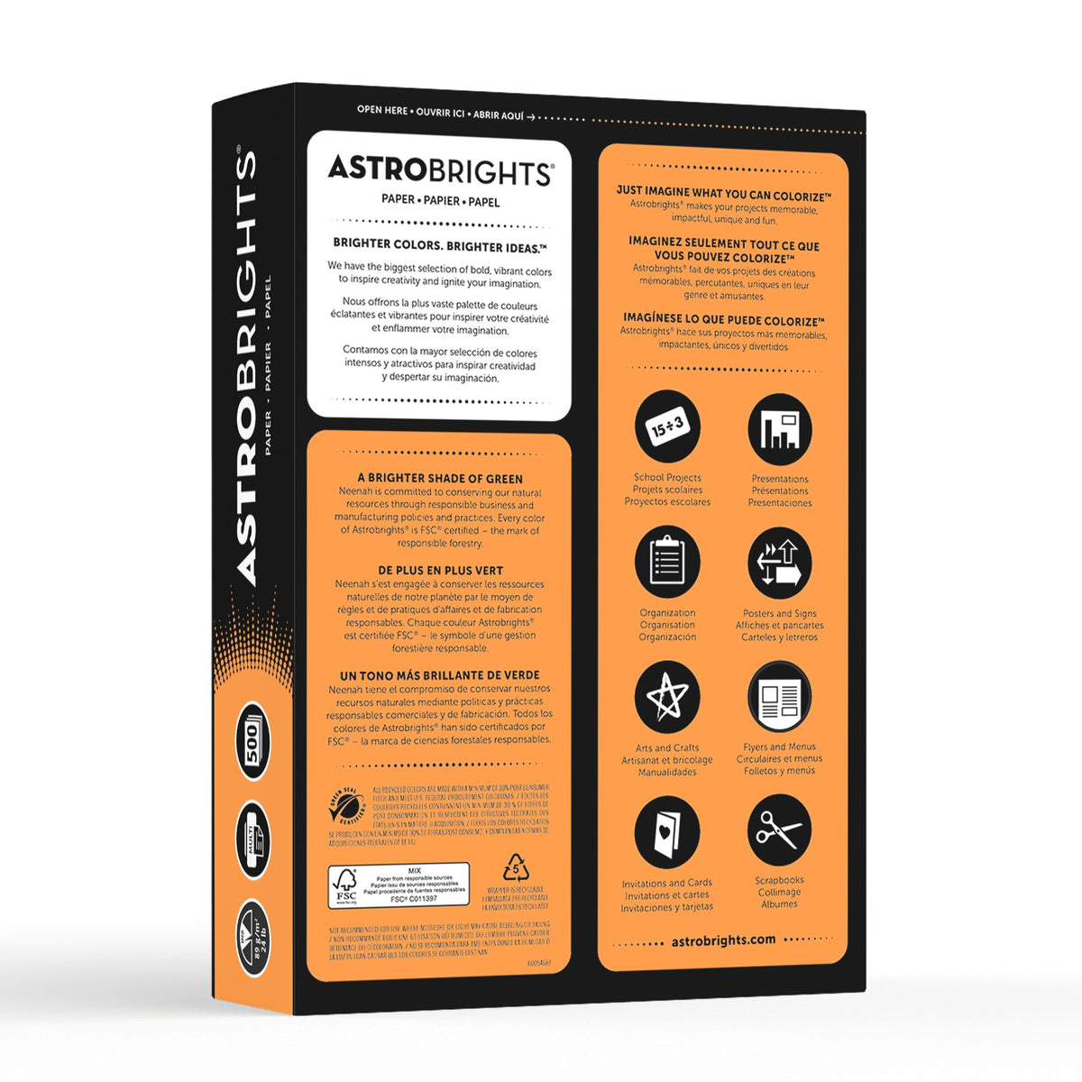 Neenah Astrobrights Color Paper, 8.5” x 11”, 24 lb/89 gsm, Cosmic Orange, 500 Sheets (21658)
