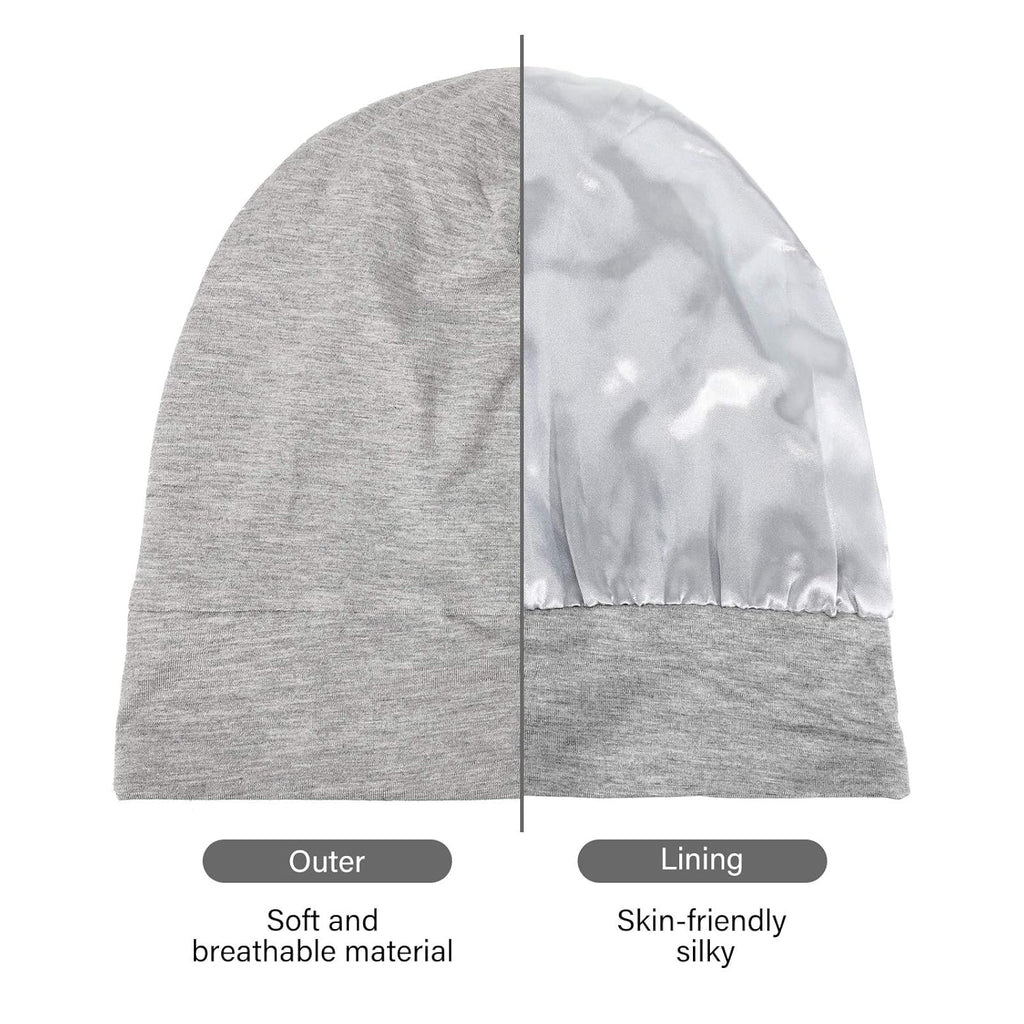Buy now Geyoga 2 Pcs Adjustable Silk Satin Bonnet for Sleeping Men Silk Satin Beanie with Adjustable Elastic Band for Curly Hair(Black, Gray) at indiglob india