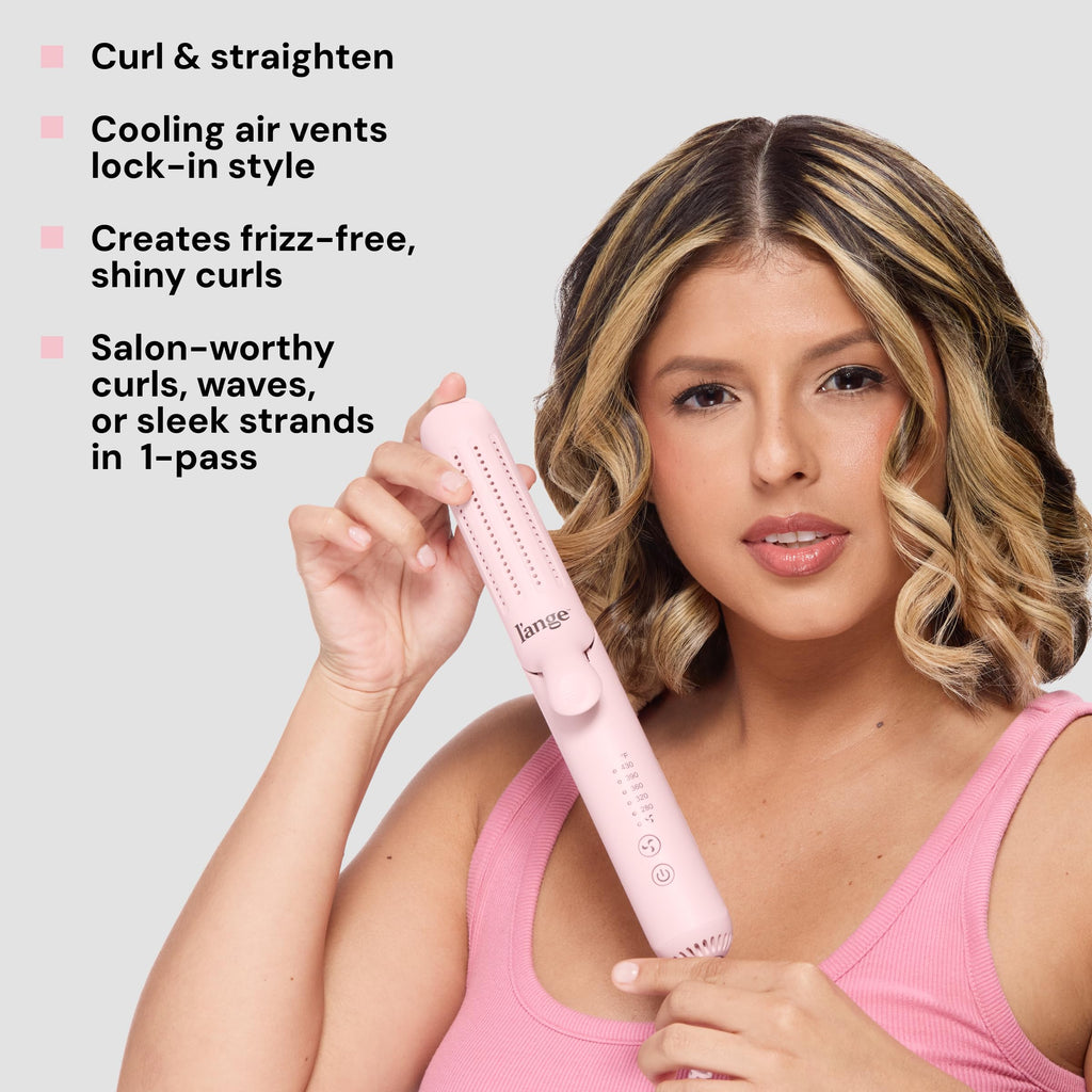 L'ANGE HAIR Le Duo Grande 360° Airflow Styler | Curl & Straighten with One Tool | 5.3" Snag-Free Titanium Plates | Cooling Air Vents to Set Curls | Adjustable Temp & Auto Shut-Off | Blush