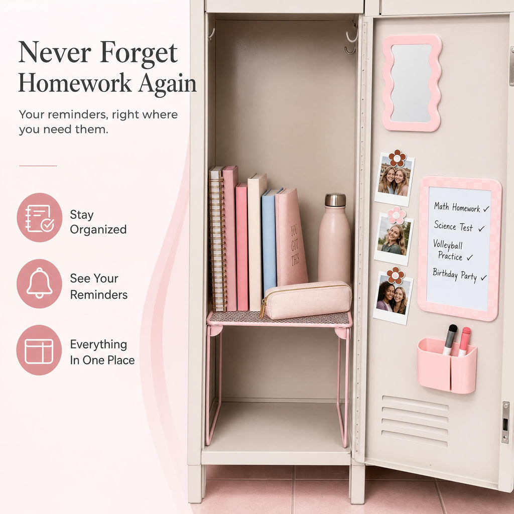 Stylish Locker Accessories Kit - Includes Shelf, Mirror, Whiteboard & More