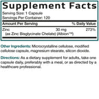 Bronson Zinc Glycinate 30 mg (Zinc Bisglycinate Chelate), 120 Capsules | 100% Chelated Zinc from Albion Minerals for Absorption & Stability, Vegetarian, Non-GMO, Gluten-Free & Soy-Free
