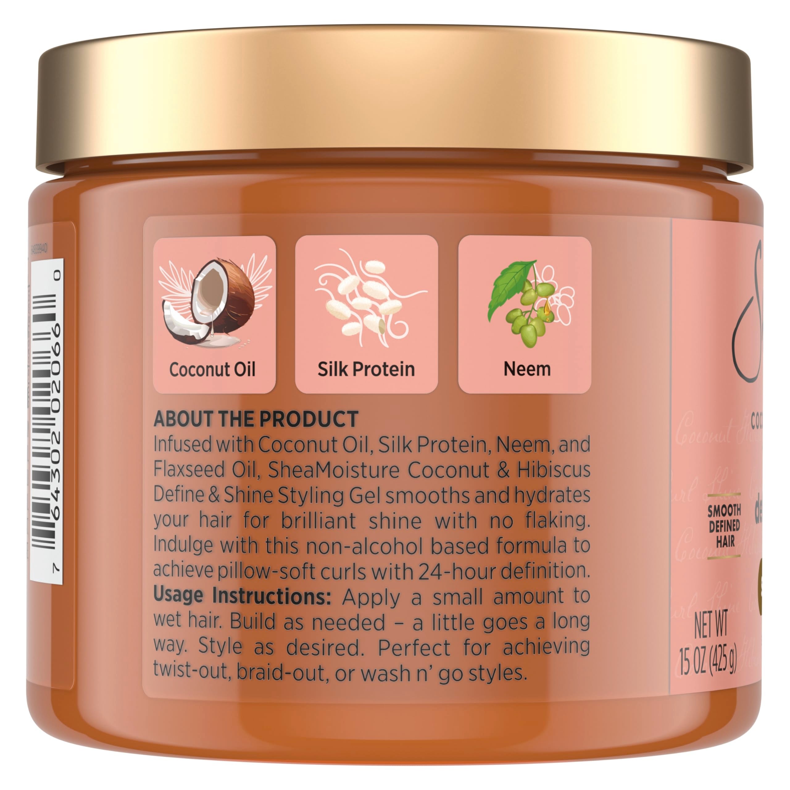 Shea Moisture Coconut & Hibiscus Define & Shine Styling Gel 15oz | For curly hair - hydrates, defines, and controls frizz with Coconut Oil, Flaxseed and Glycerin for lasting hold.