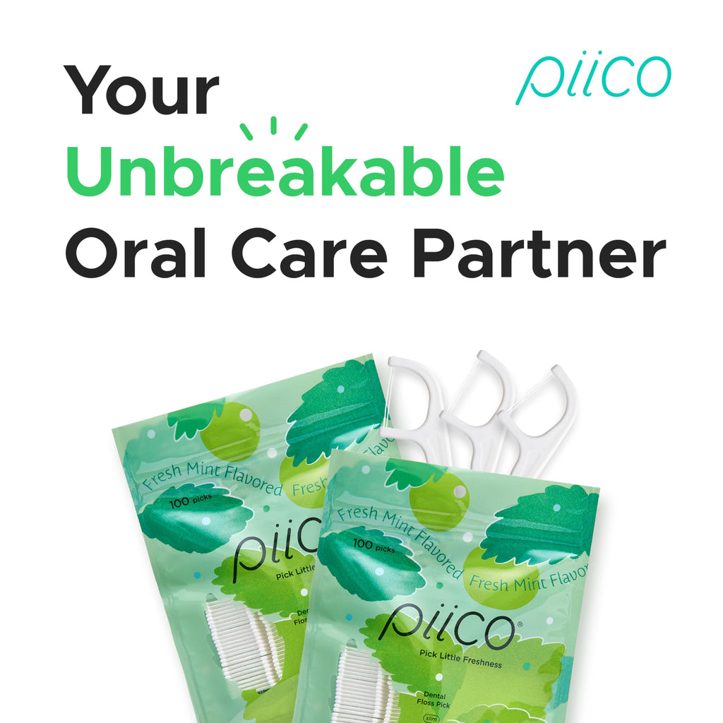 Piico Xylitol Floss Picks, 100 Count - Unbreakable, Shred-Resistant, Resealable, Unique Flavored Dental Flossers for Adults, Portable