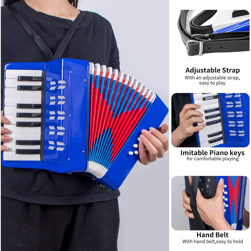 Buy now Accordion, 17 Keys Piano Accordion 8 Bass with Straps for Beginners Kids Student Educational Musical Instrument (Blue) at indiglob india