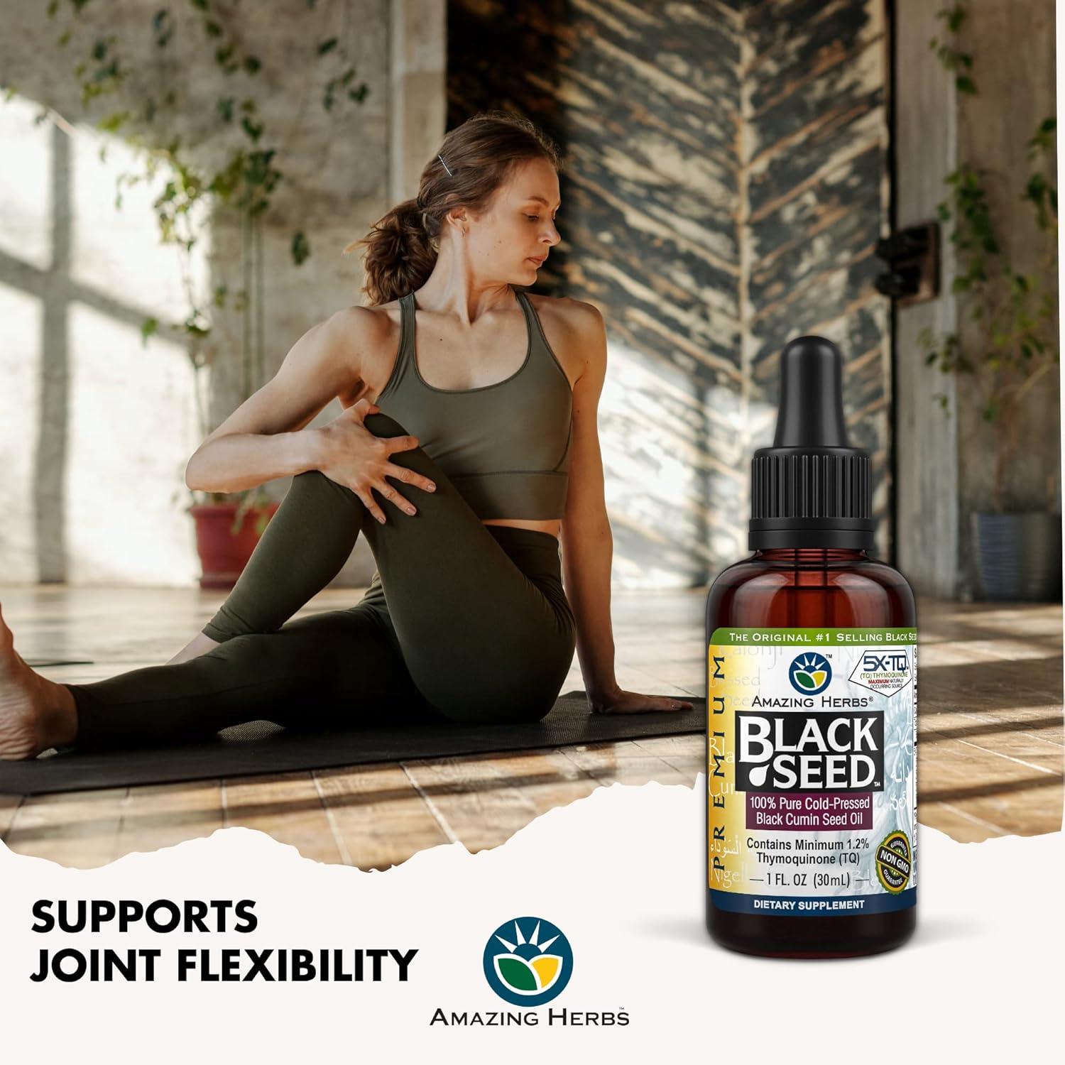 Buy now Amazing Herbs Premium Black Seed Oil - Cold Pressed Nigella Sativa Aids in Digestive Health, Immune Support, Brain Function, Joint Mobility, Gluten Free, Non GMO - 1 Fl Oz at indiglob india