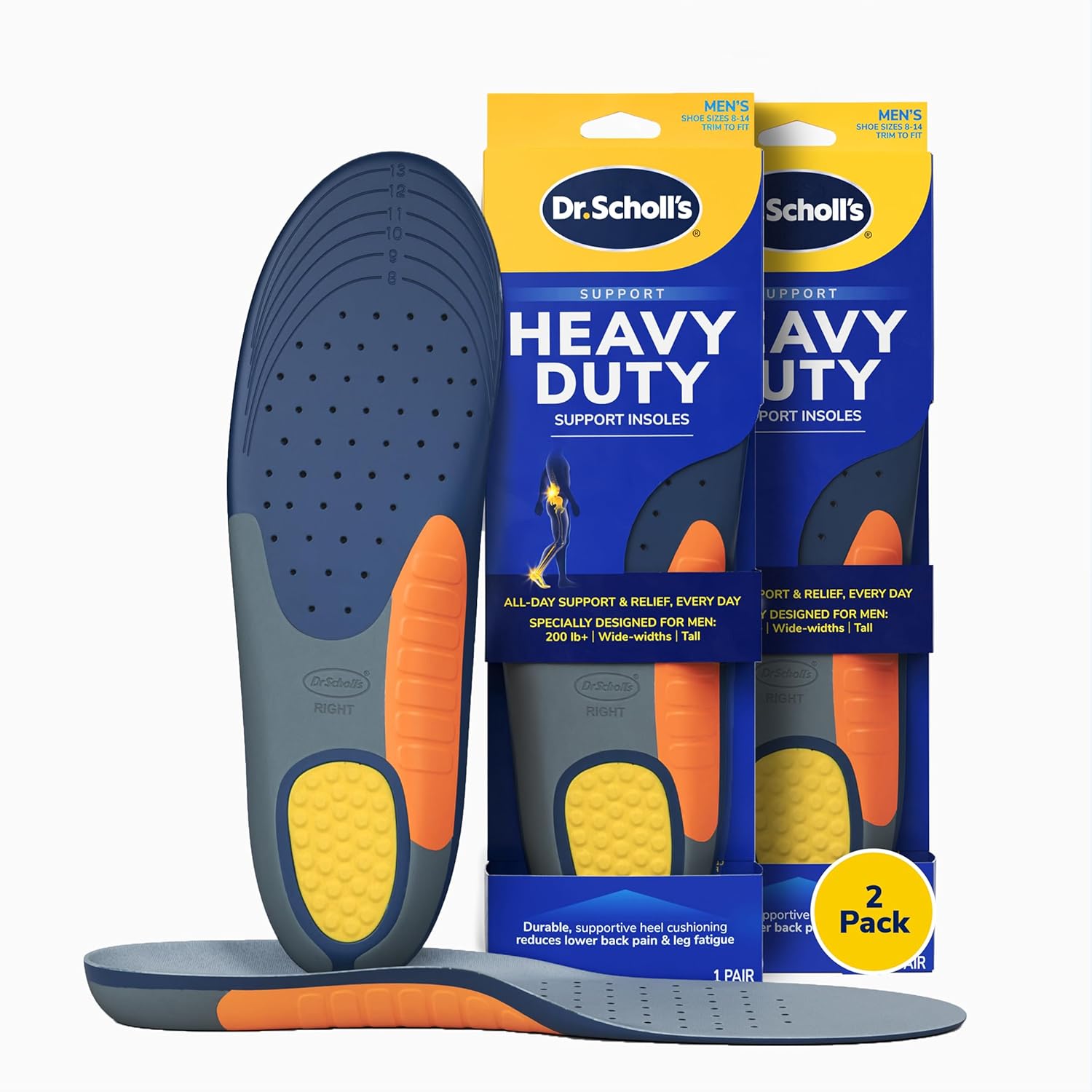 Buy now Dr. Scholl's Heavy Duty Support Insole Orthotics, Big & Tall, 200lbs+, Wide Feet, Shock Absorbing, Arch Support, Distributes Pressure, Trim to Fit Inserts, Work Boots & Shoes, Men Size 8-14, 1 Pair Men's 8-14 (2 Pairs) at indiglob india