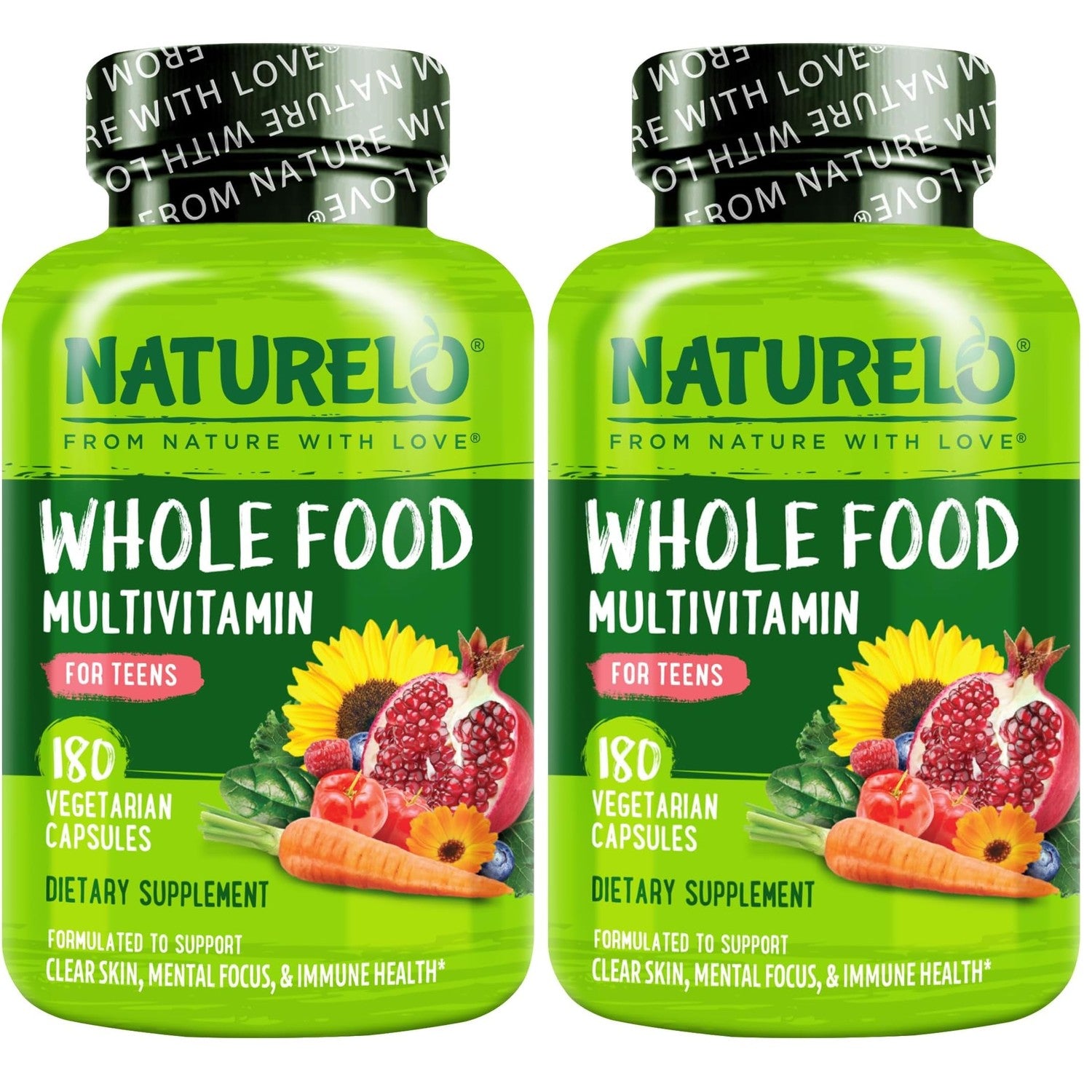 NATURELO Multivitamins for Teenage Girls/Boys, 180 Capsules | Whole Food Multivitamin with Minerals, Non-GMO, Vegetarian