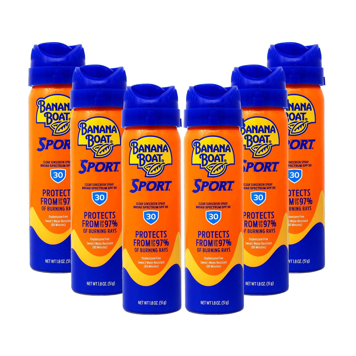 Banana Boat Continuous Spf#30 Sport 1.8 Ounce Cool Zone (6 Pieces) (53ml)