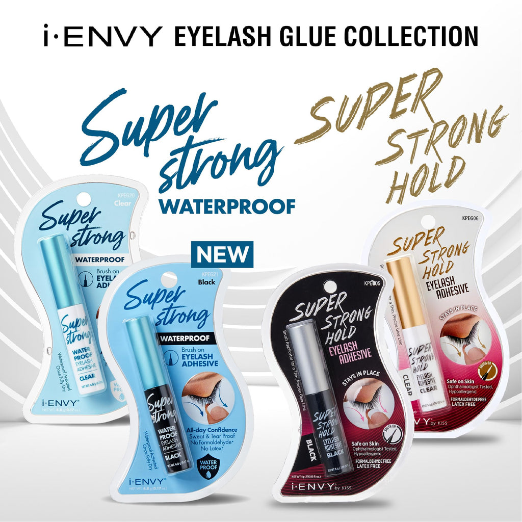 i-ENVY Super Strong Waterproof Black Eyelash Adhesive, Long Lasting Sweat & Tear Proof Lash Glue for Eyelash Extensions, All Day Hold Durable Brush-On (Waterproof Black, 1 Pack (1 Count))