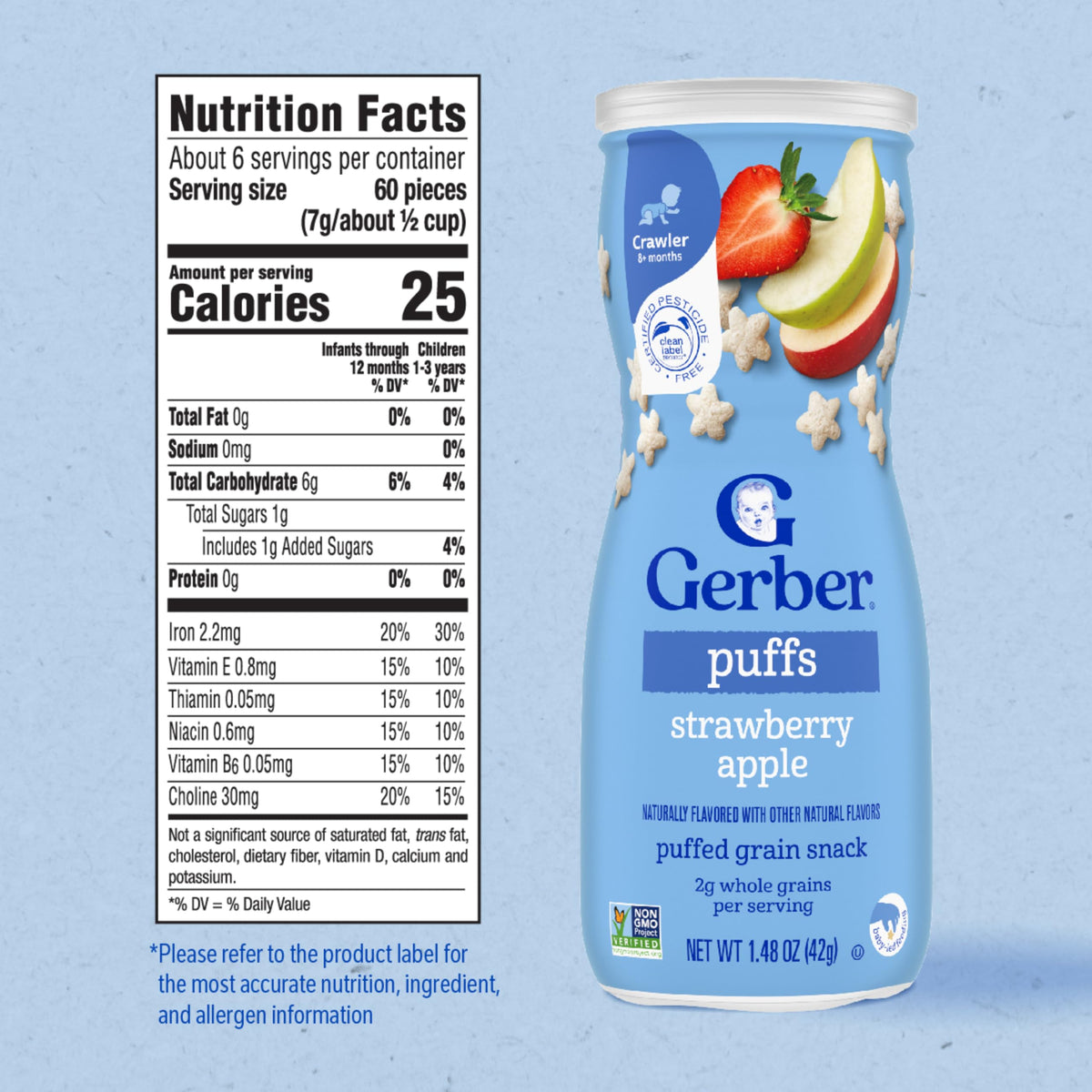 Gerber Stage 3 Strawberry Apple Puffs, 1.48 Oz, 6 Pack