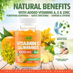 Vitamin C 1000mg Gummies – Chewable Multivitamin for Adults & Kids | Maximum Strength Immune Support with Vitamins A & E, Zinc, Magnesium & More – Natural Orange Flavor – Gluten Free, Non-GMO