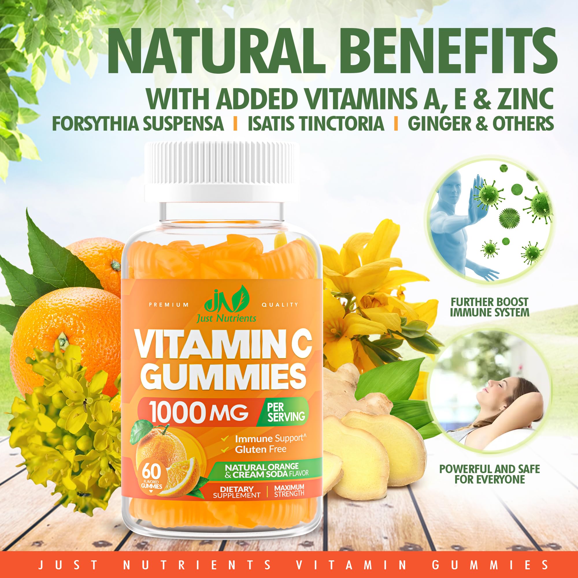 Vitamin C 1000mg Gummies – Chewable Multivitamin for Adults & Kids | Maximum Strength Immune Support with Vitamins A & E, Zinc, Magnesium & More – Natural Orange Flavor – Gluten Free, Non-GMO