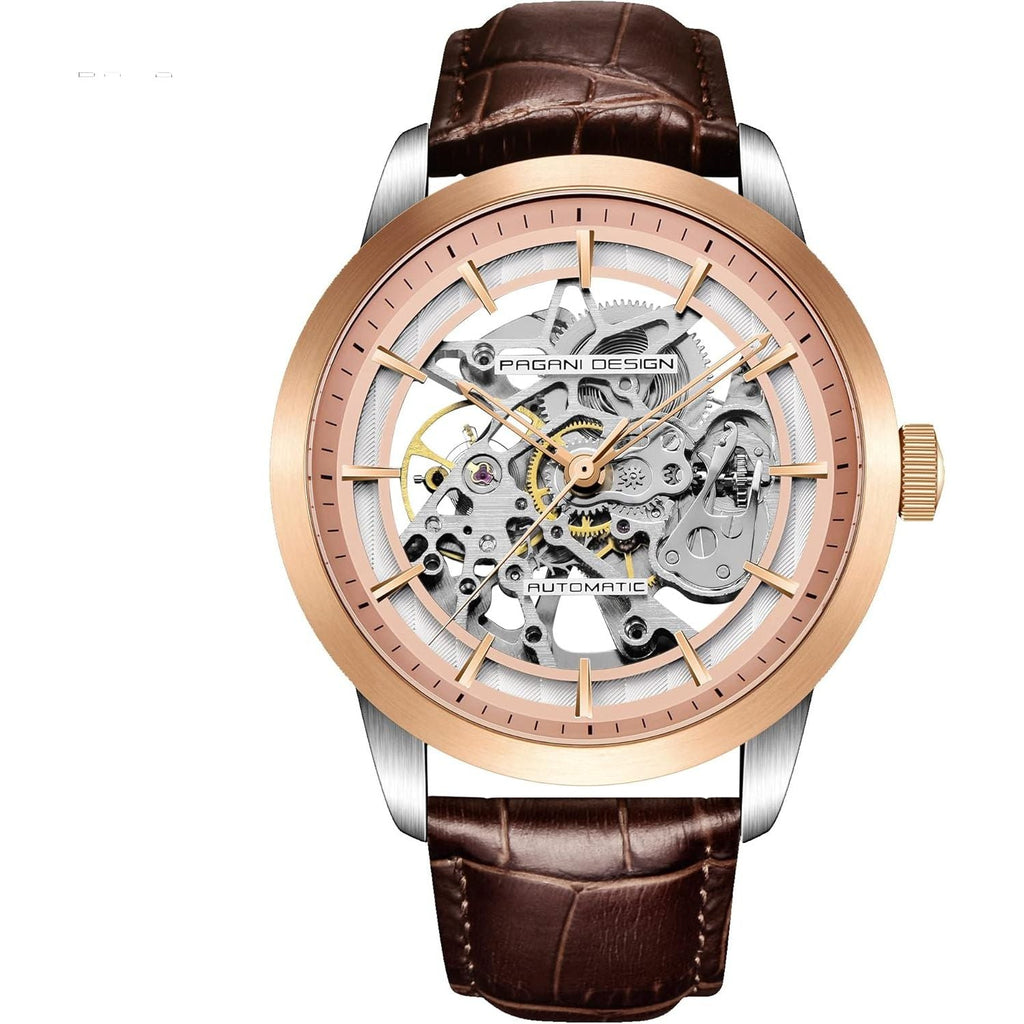 Buy now Pagani Design Automatic Mens Watches Skeleton Mechanical Wrist Watch for Men Waterproof Genuine Leather Watchband Luxury Self-Winding Stainless Steel Analog Watch for Men Collection (Brown Gold 1638) at indiglob india