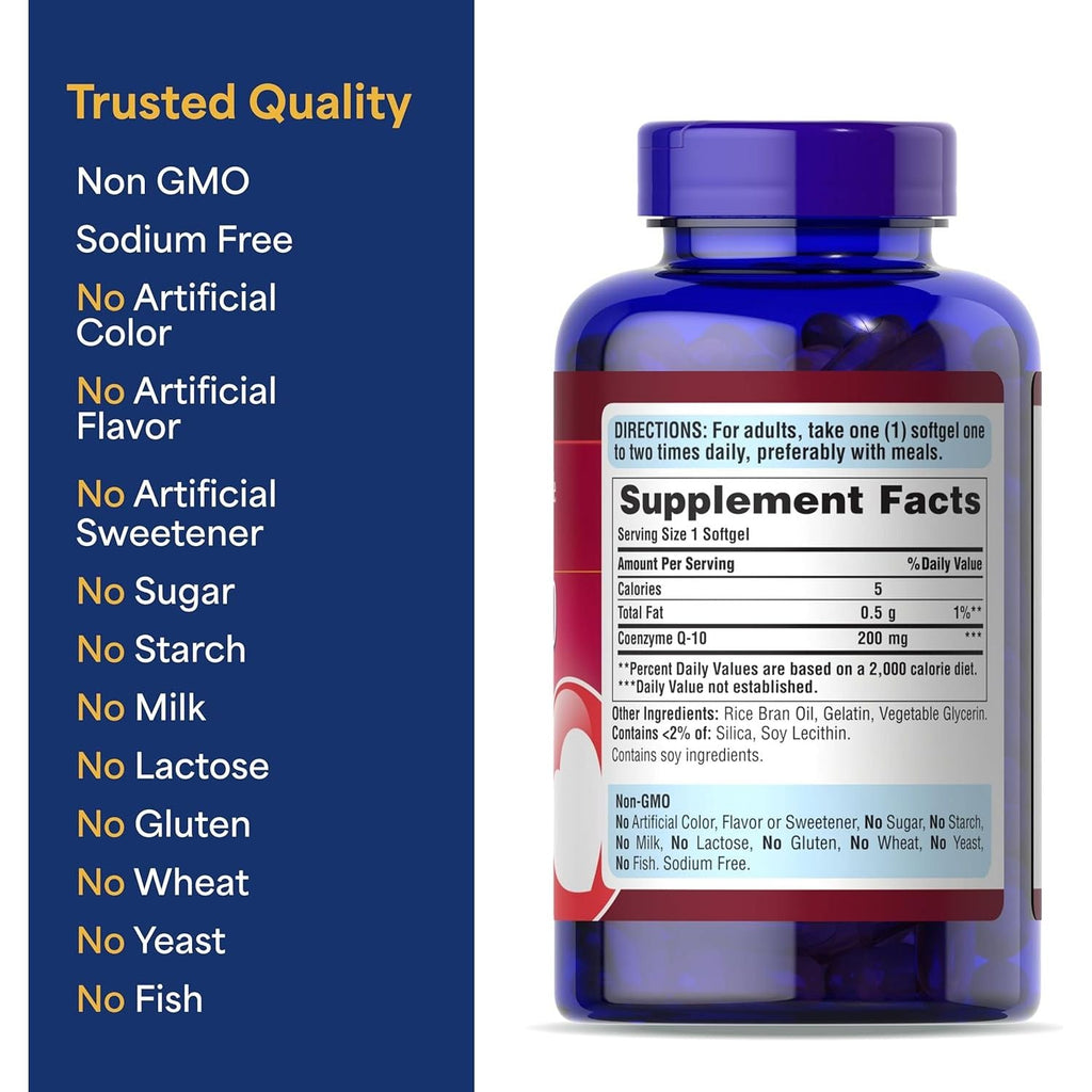 Buy now Puritan's Pride Coenzyme CoQ10 200mg, Dietary Supplement for Heart Health, Blood Pressure, Oral Gum Health, and Healthy Aging Support, 240 Servings, Rapid Release Softgels at indiglob india