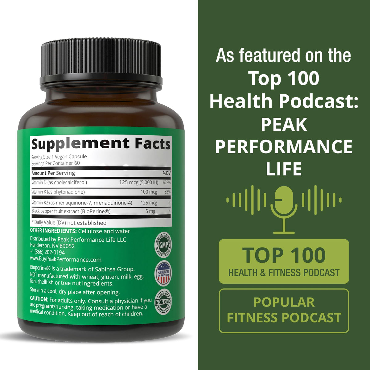 Peak Performance Advanced Vitamin D 5000 IU with All 3 Types of Vitamin K