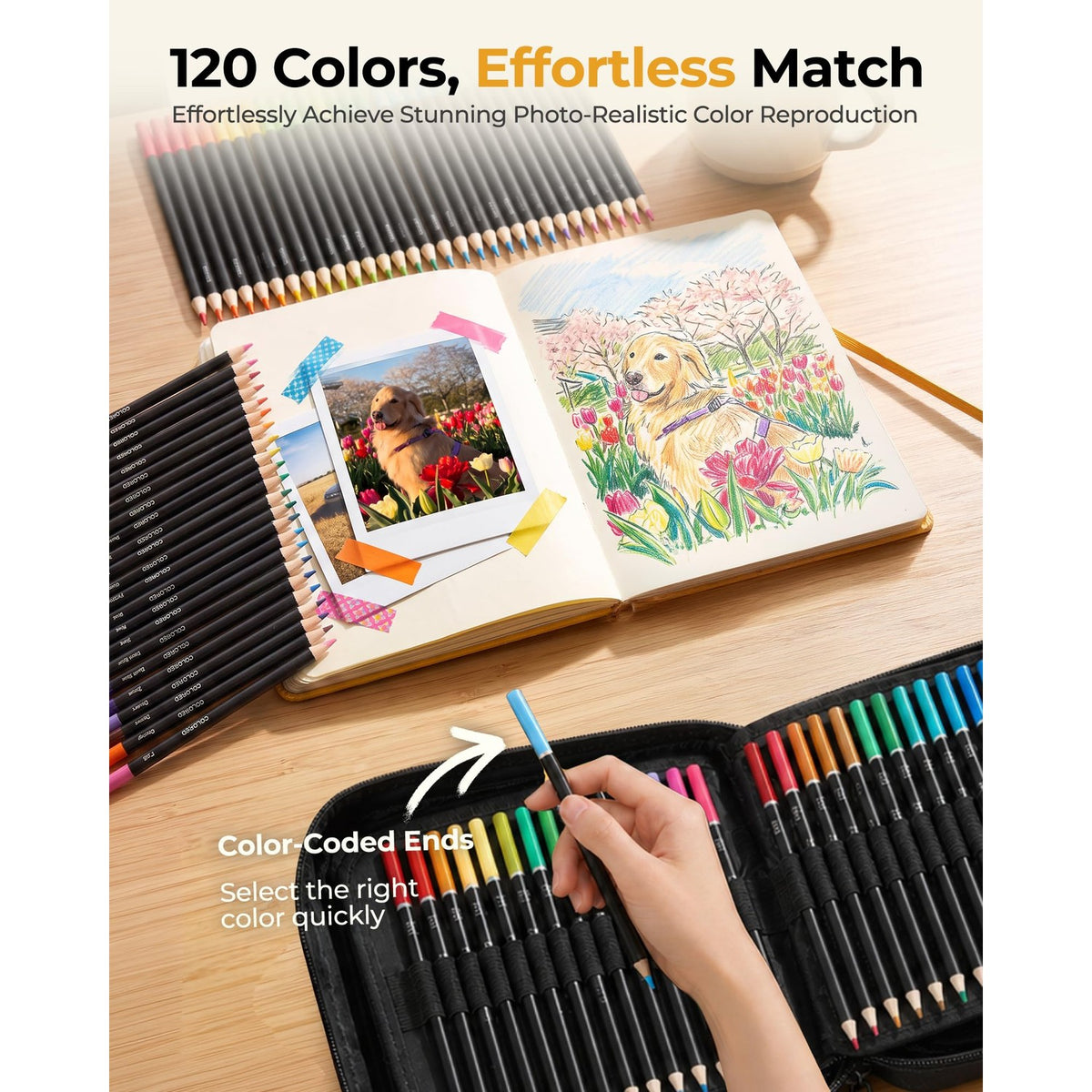 TMOL 120 Pack Colored Pencils for Adult Coloring Books, Soft Core Oil Based Color Pencils with Sketch Book, Color Book, Art Supplies with Zipper Case, Gifts for Adults, Artists, Professionals