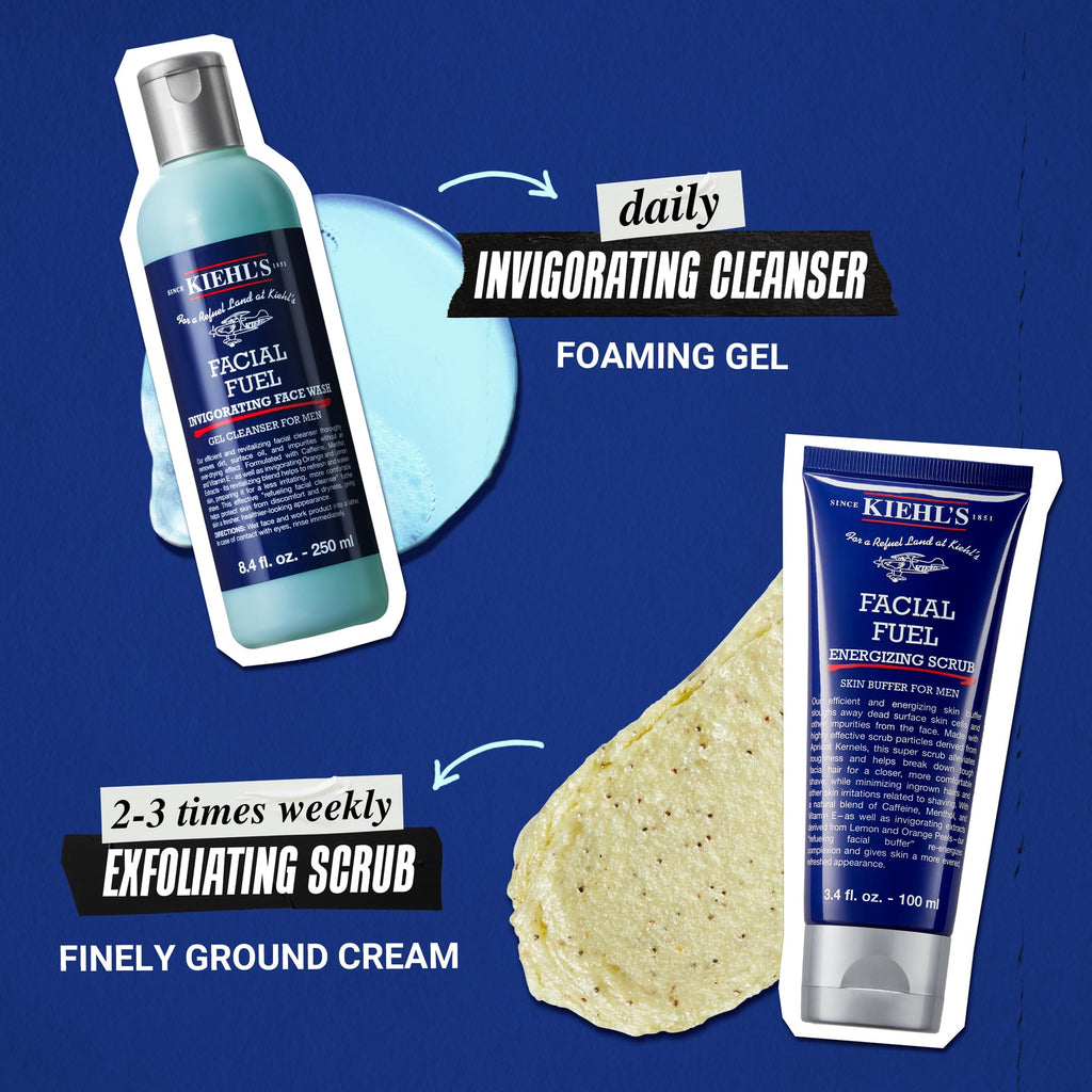 Kiehl's - Facial Fuel Men's Energizing Face Wash | Refreshing, Foaming Gel Cleanser Cleanses Skin Without Drying - With Caffeine & Menthol - Suitable for All Skin Types