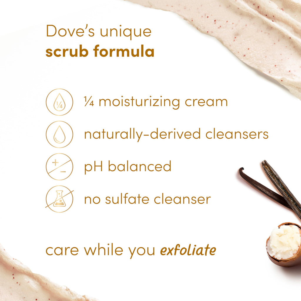 Dove Vanilla Sugar & Shea Butter Body Scrub Exfoliates and Deeply 15 oz | For dry, dull skin, Helps deeply nourish skin, With Dove moisturizing cream, Vanilla Sugar & Shea Butter