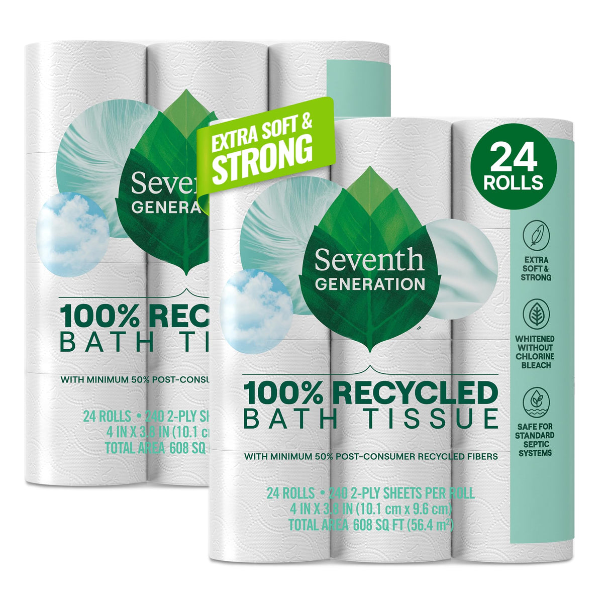 Seventh Generation Toilet Paper, 100% Recycled 2-Ply Bath Tissue, 48 Rolls