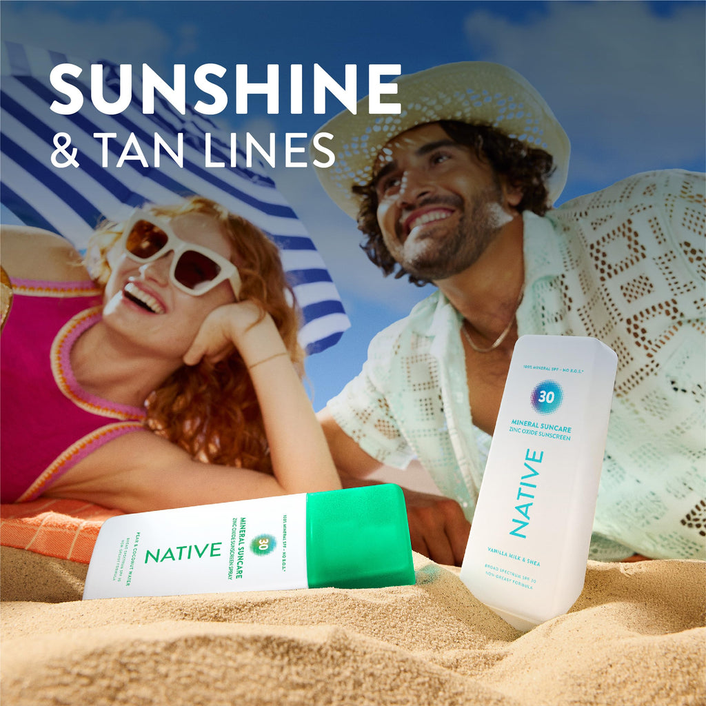 Native Mineral Sunscreen Lotion SPF 30, Vanilla Milk & Shea Scent, with 100% Mineral Zinc Oxide for Face & Body, Hawaii Compliant, Vegan, No White Cast - 7 oz