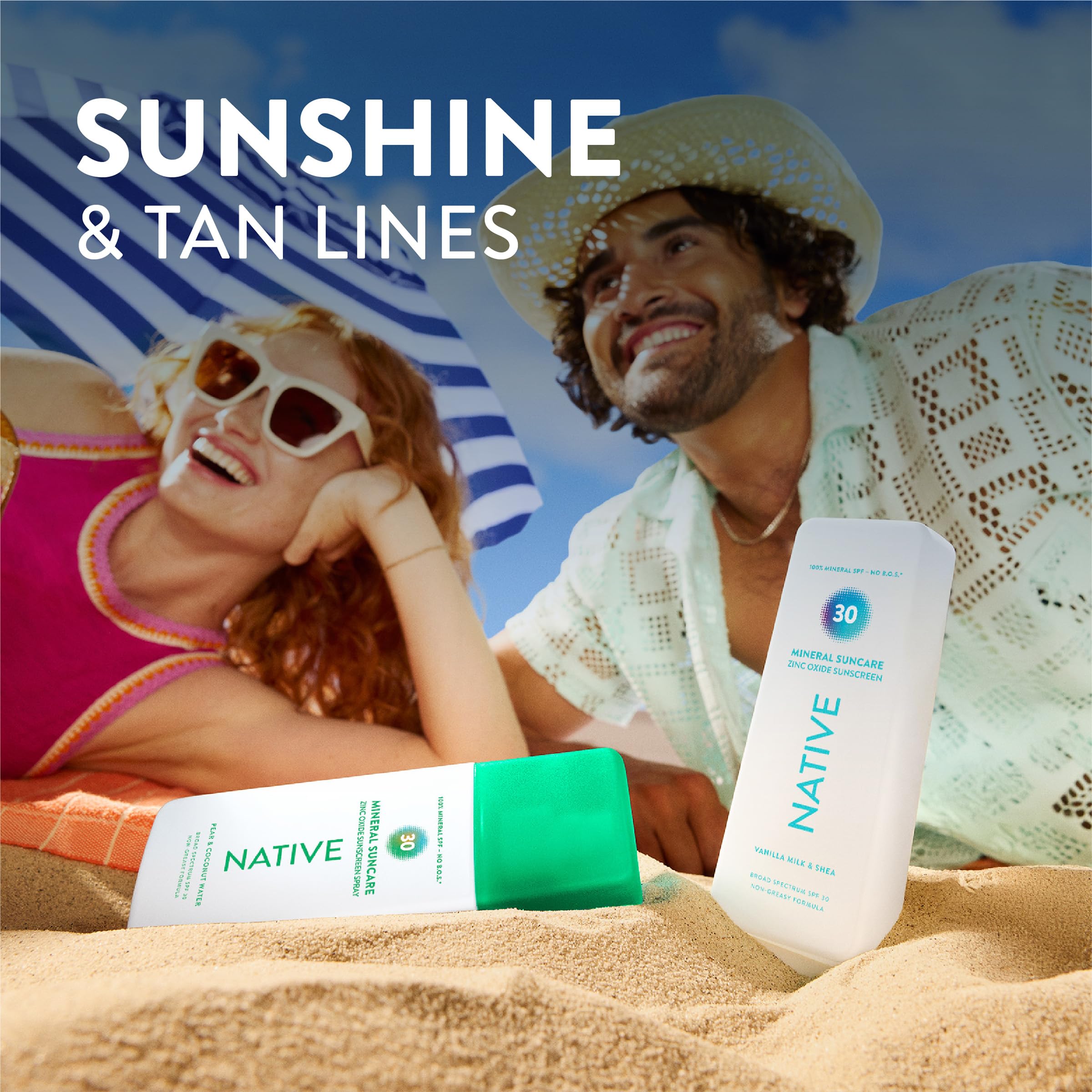 Native Mineral Sunscreen Lotion SPF 30, Vanilla Milk & Shea Scent, with 100% Mineral Zinc Oxide for Face & Body, Hawaii Compliant, Vegan, No White Cast - 7 oz