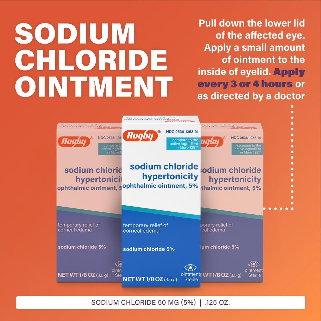 Rugby Sodium Chloride Hypertonicity Ophthalmic Ointment 5% - 50 mg Sodium Chloride Eye Ointment for Temporary Corneal Edema Relief - Made With Lanolin and Mineral Oil - Alcohol-Free - 0.125 Oz(3 Pack)