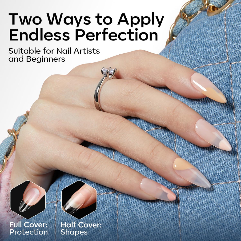 Modelones Short Almond Nail Tips come in 360 pieces, ideal for nail art with full and half cover options, perfect for all skill levels.