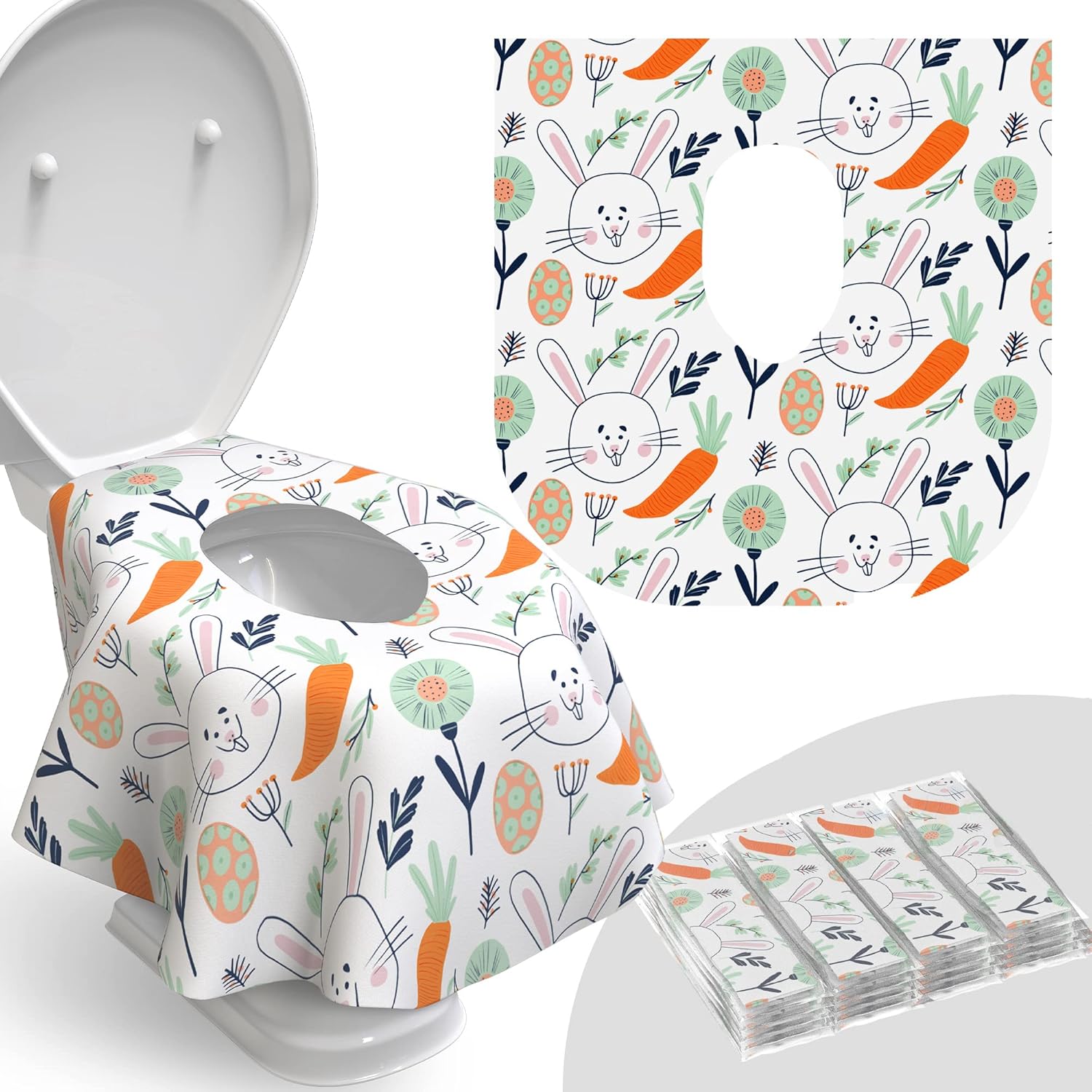 Buy now Toilet Seat Covers Disposable - 20 Pack - Waterproof, Ideal for Kids and Adults – Extra Large, Individually Wrapped for Travel, Toddlers Potty Training in Public Restrooms (Dinosaurs, 20) 20 Count (Pack of 1) Easter Bunny at indiglob india